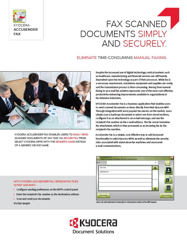 Kyocera Software Capture And Distribution Accusender Fax Brochure Thumb, Davis & Davis Business Equipment, Houston, TX, Texas, Kyocera, Canon, HP