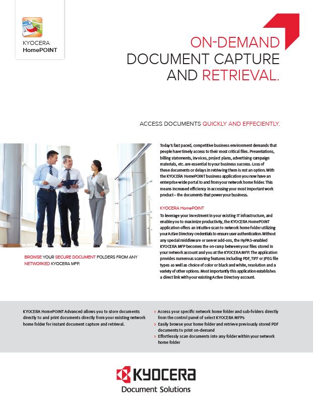 Kyocera Software Capture And Distribution Homepoint Advanced Data Sheet Thumb, Davis & Davis Business Equipment, Houston, TX, Texas, Kyocera, Canon, HP