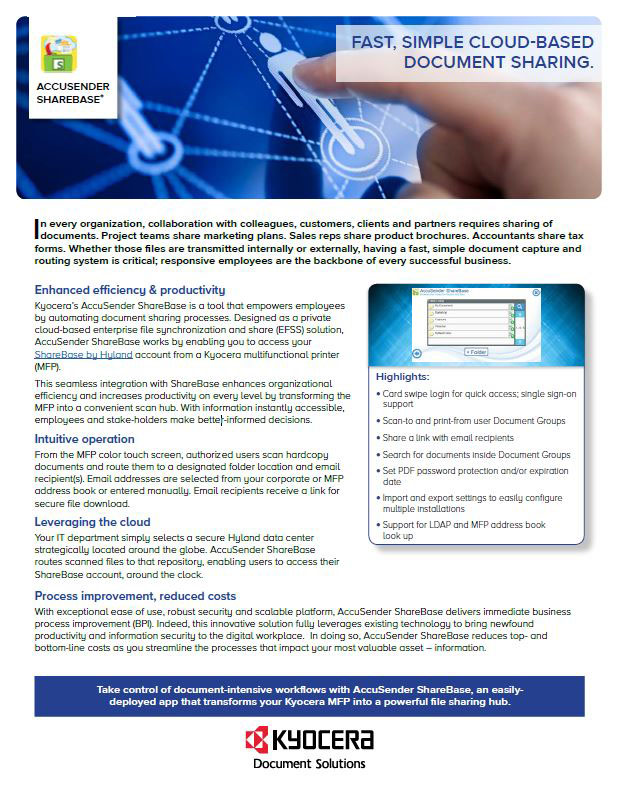 Kyocera Software Document Management Accusender Sharebase Data Sheet Thumb, Davis & Davis Business Equipment, Houston, TX, Texas, Kyocera, Canon, HP