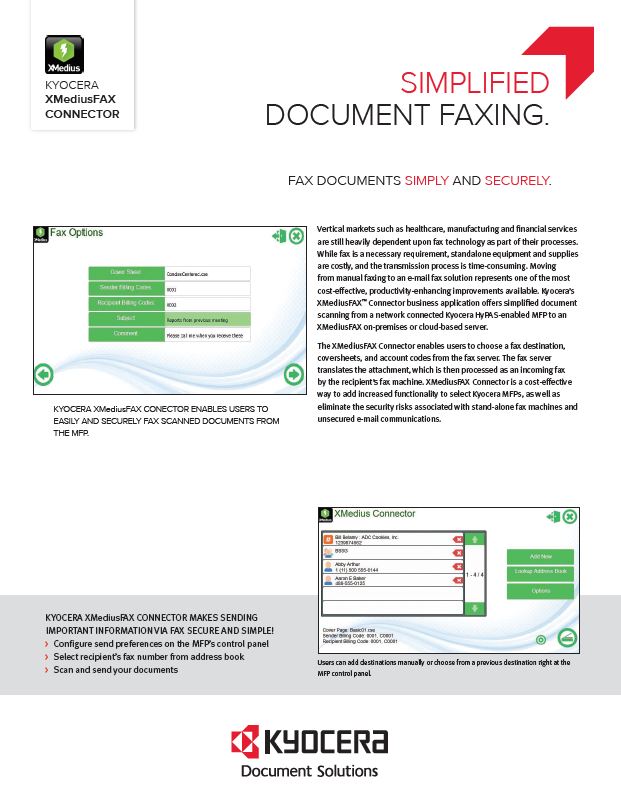Kyocera Software Document Management Xmediusfax Connector Data Sheet Thumb, Davis & Davis Business Equipment, Houston, TX, Texas, Kyocera, Canon, HP