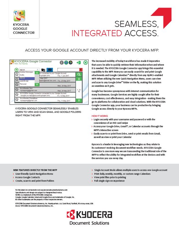 Kyocera Software Mobile And Cloud Google Connector Data Sheet Thumb, Davis & Davis Business Equipment, Houston, TX, Texas, Kyocera, Canon, HP