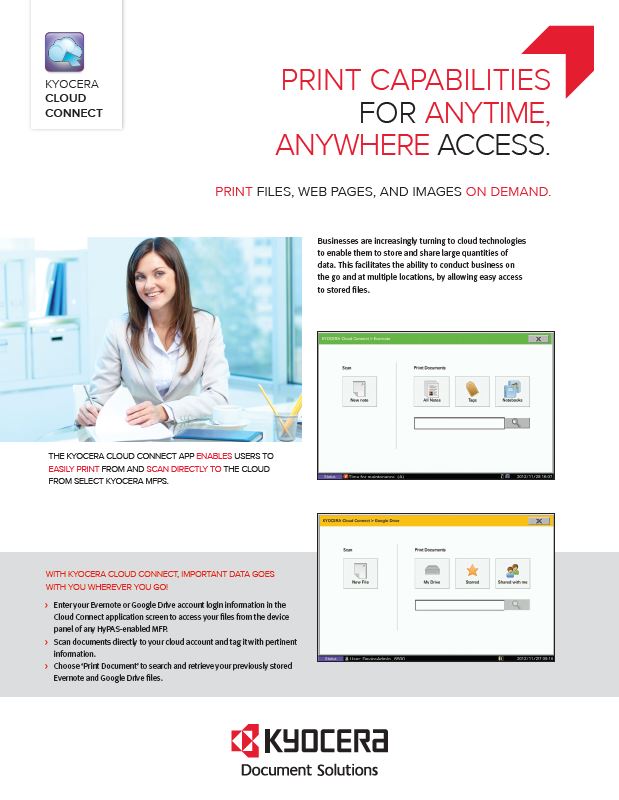 Kyocera Software Mobile And Cloud Kyocera Cloud Connect Data Sheet Thumb, Davis & Davis Business Equipment, Houston, TX, Texas, Kyocera, Canon, HP