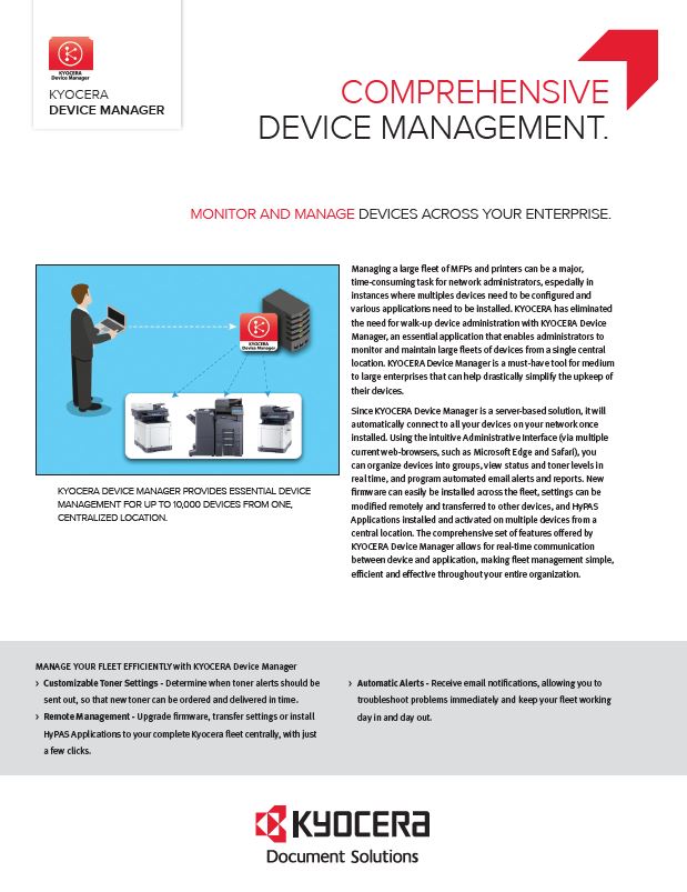 Kyocera Software Network Device Management Kyocera Device Manager Data Sheet Thumb, Davis & Davis Business Equipment, Houston, TX, Texas, Kyocera, Canon, HP