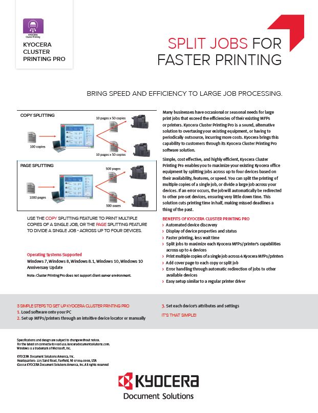 Kyocera Software Output Management Kyocera Cluster Printing Pro Data Sheet Thumb, Davis & Davis Business Equipment, Houston, TX, Texas, Kyocera, Canon, HP
